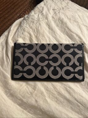Coach Black and Taupe Circle Print checkbook cover